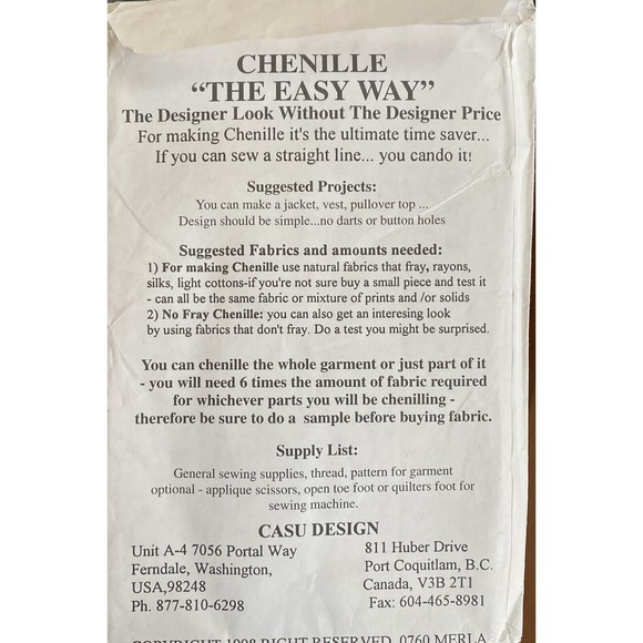 UNCUT/NEW - How to make CHENILLE the EASY WAY Pattern. 0760 Merla. - Picture 4 of 6